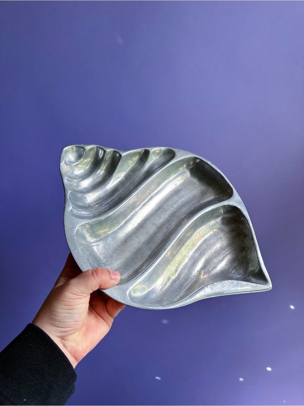 Vintage Metallic Pewter Seashell Platter
